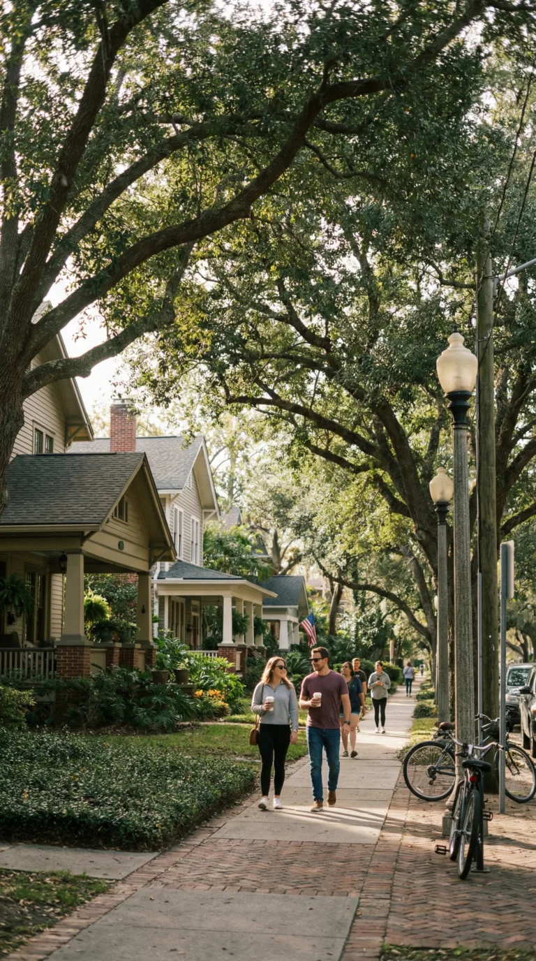 Historic Riverside neighborhood street with oak trees in Jacksonville