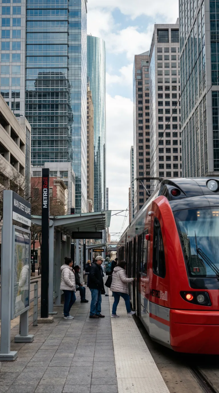 Houston METRORail light rail train at downtown station platform