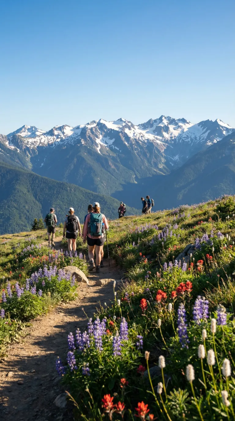 Hurricane Ridge alpine meadows with Olympic Mountains peaks, Olympic National Park