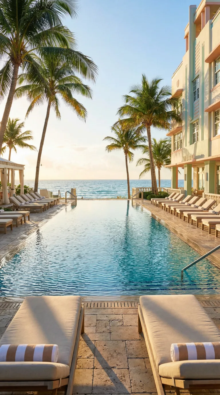 Luxury beachfront hotel Miami Beach with infinity pool and ocean view