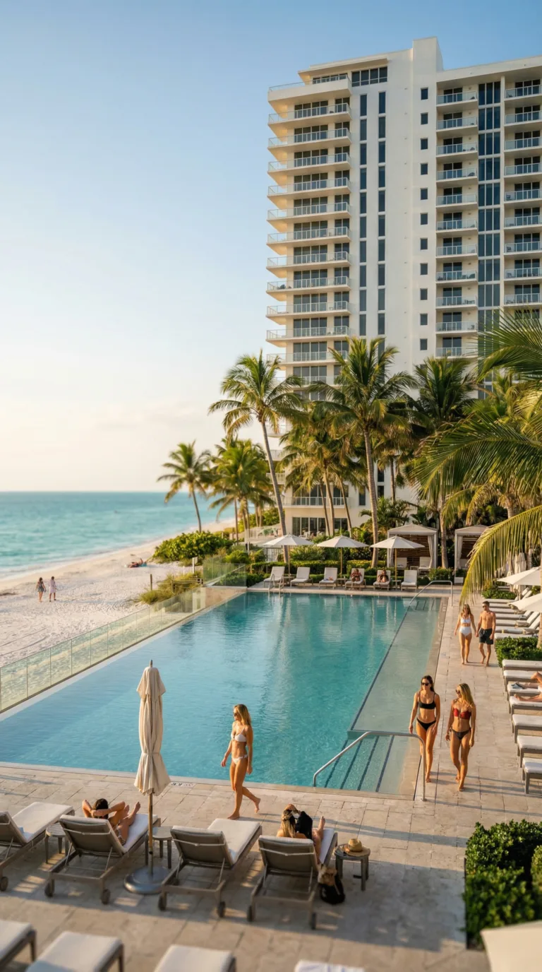 Luxury beachfront resort on Marco Island with pool and Gulf of Mexico views