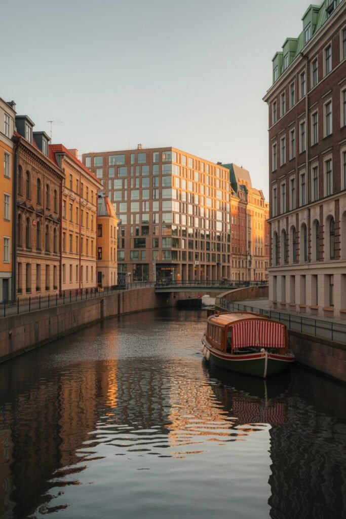 Malmö city break itinerary featuring a blend of historic and modern architecture along a canal.