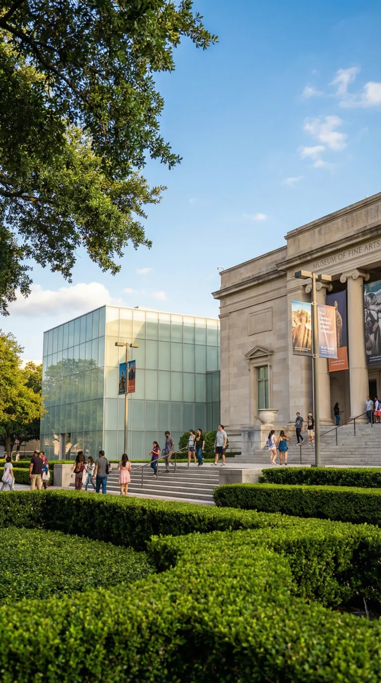 Museum of Fine Arts Houston entrance with visitors on steps