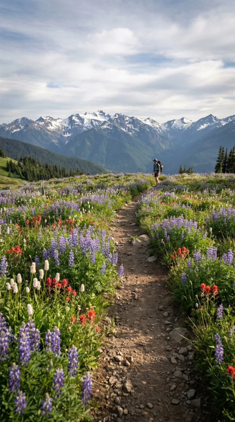 Olympic National Park Hurricane Ridge mountain vista with wildflower meadows, Washington