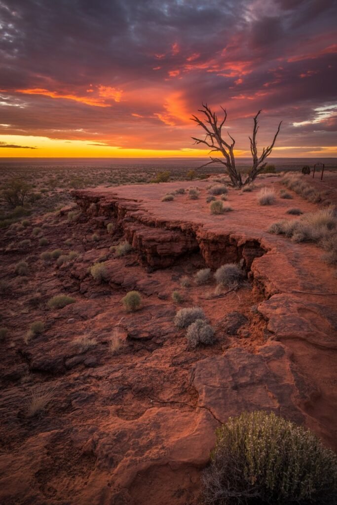 Outback Queensland sunset over mesa landscape
