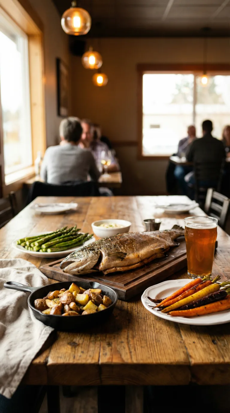 Pacific Northwest cuisine featuring fresh salmon and local ingredients in Spokane restaurant