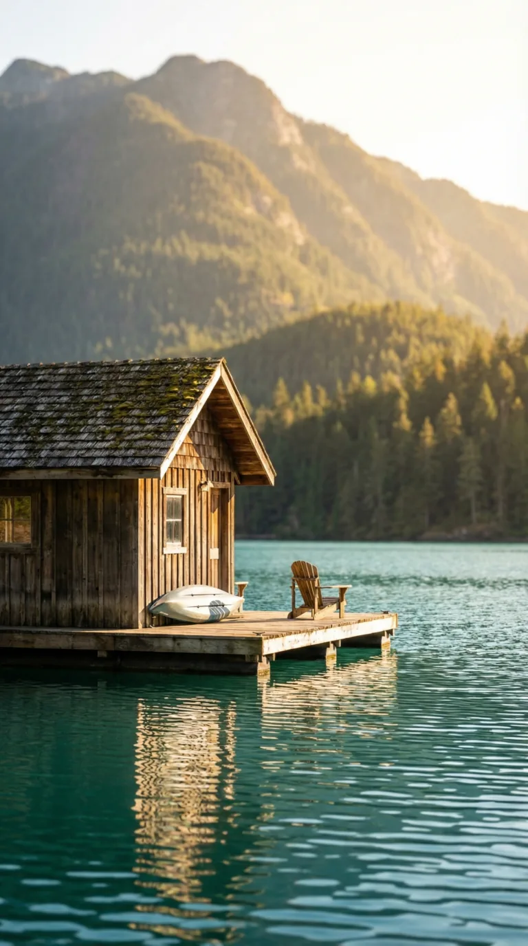 Ross Lake Resort floating cabin on turquoise water with mountain views