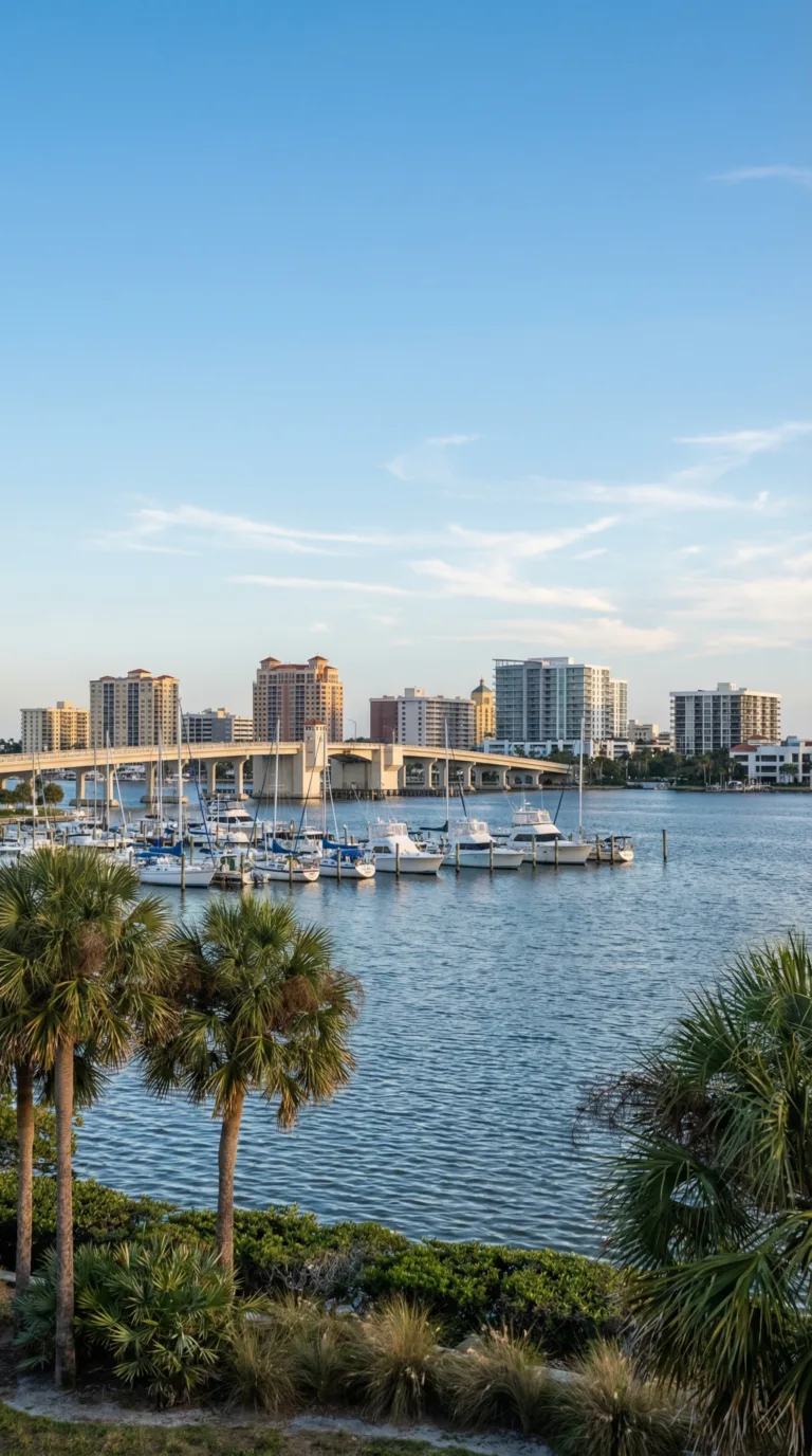 Sarasota waterfront and downtown skyline viewed from across Sarasota Bay