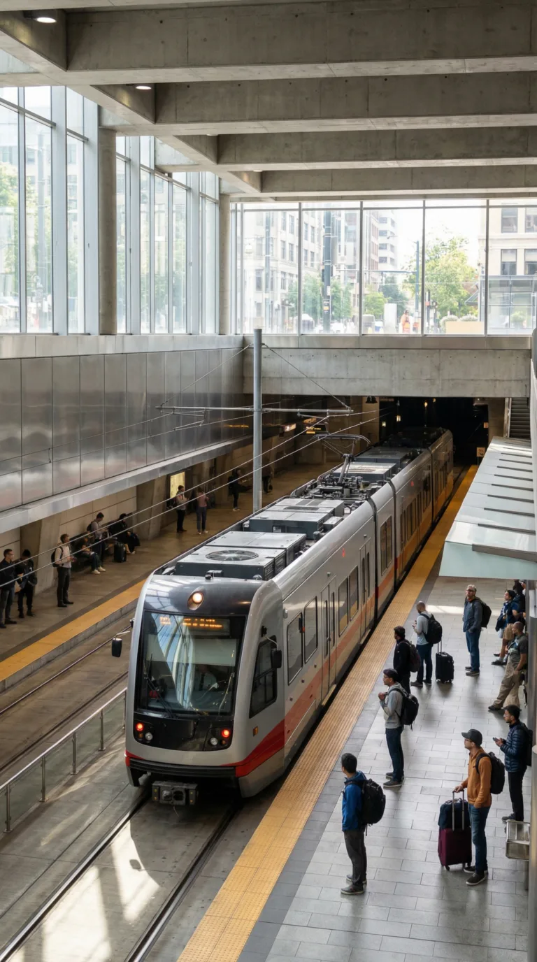 Seattle Link light rail train at modern underground station platform