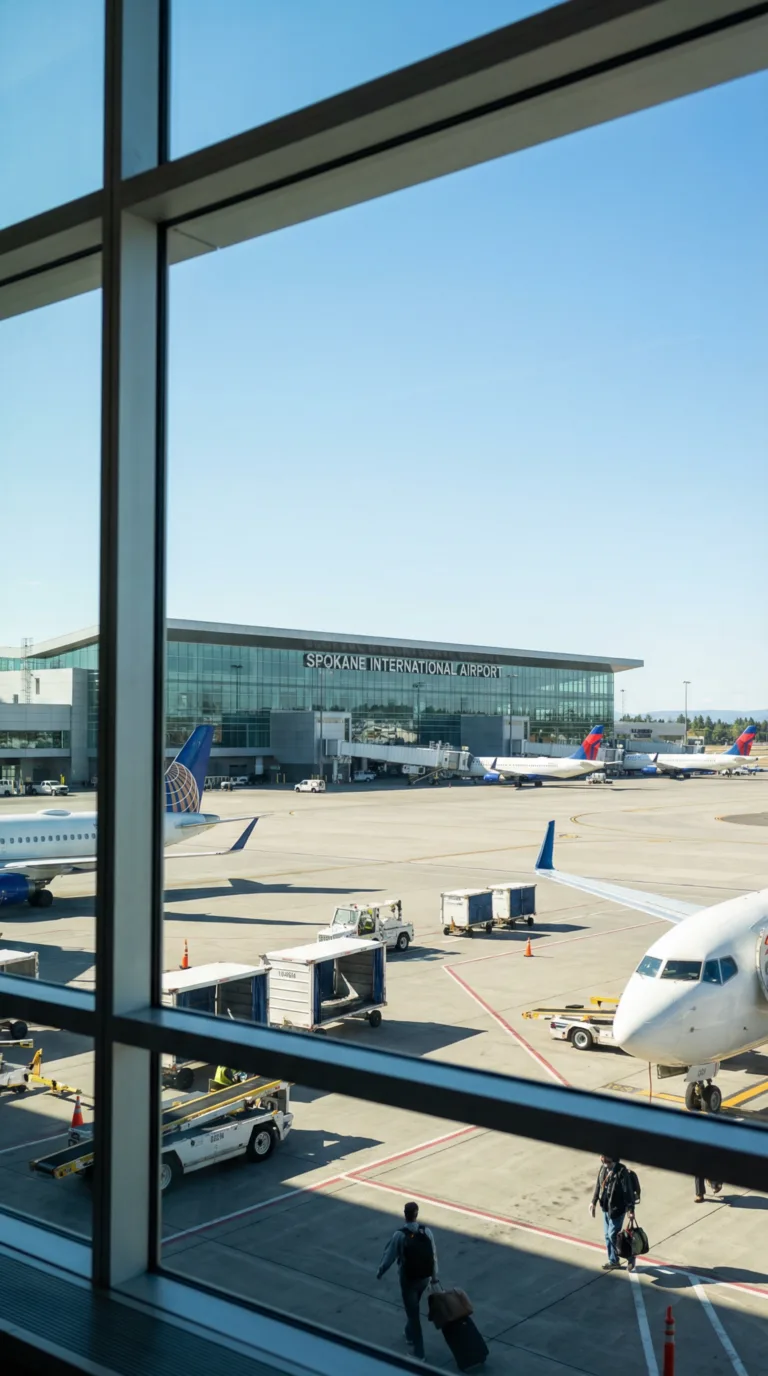 Spokane International Airport terminal with aircraft on tarmac