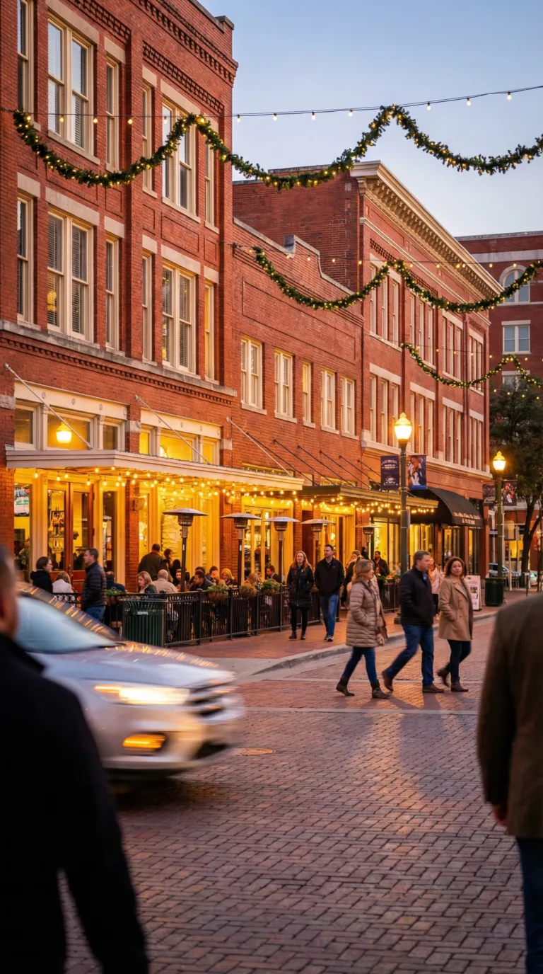 Sundance Square downtown Fort Worth with pedestrians and illuminated storefronts at night