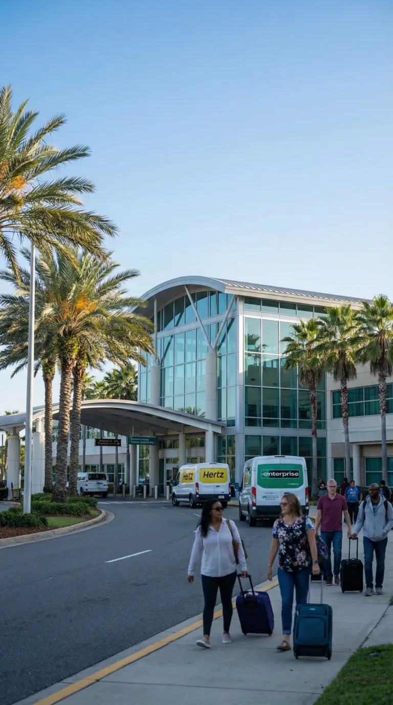 Tallahassee International Airport terminal with palm trees and modern architecture