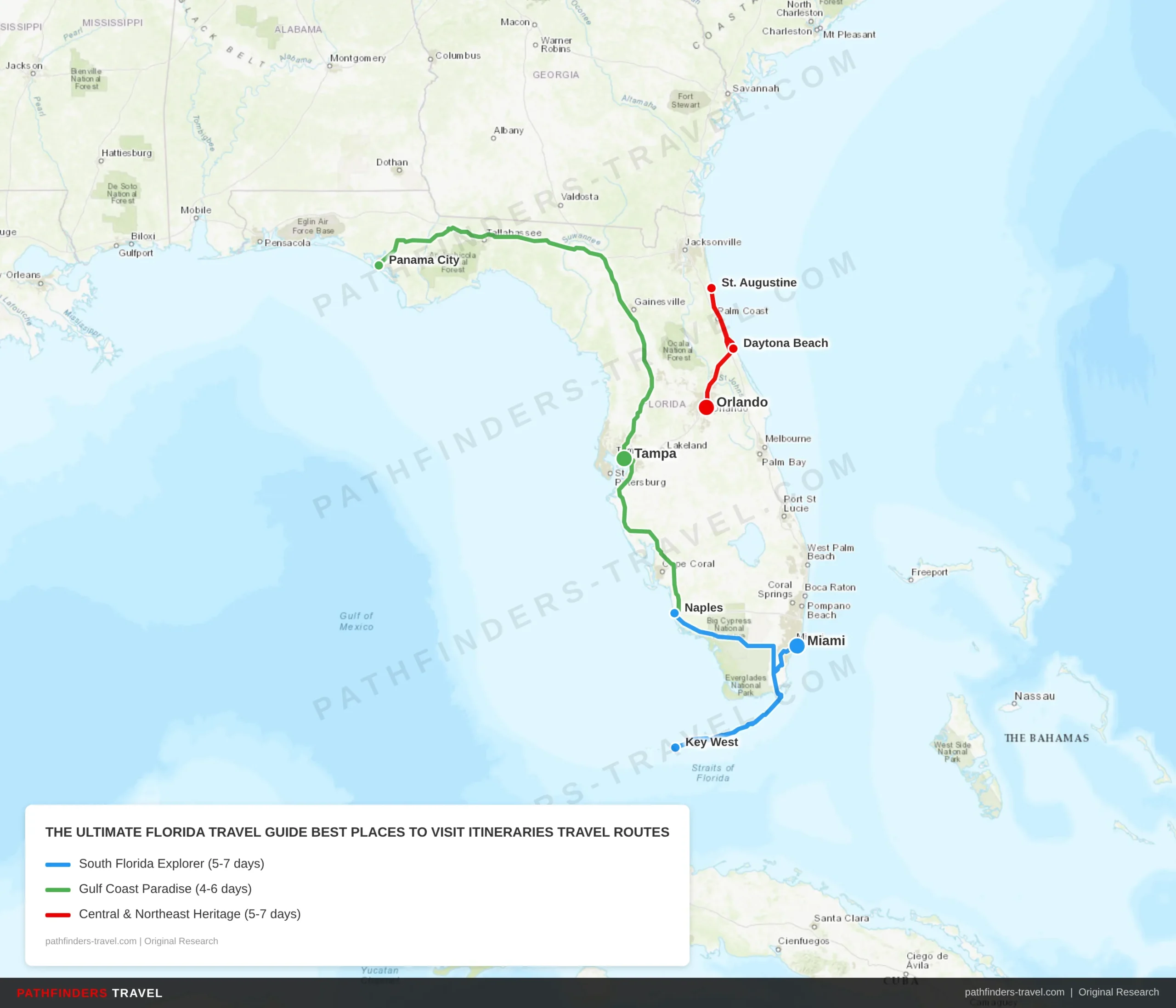 Map showing travel routes for The Ultimate Florida: Best Places to Visit & Itineraries with road trip itineraries