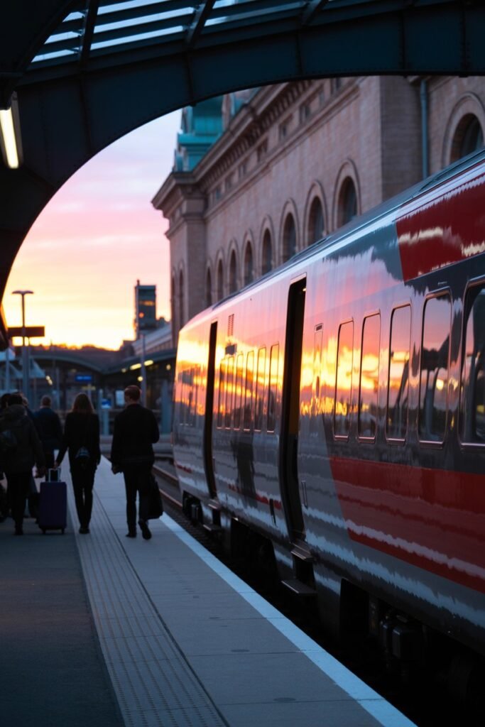Train at the station, symbolizing a day trip to Lund from Malmö.
