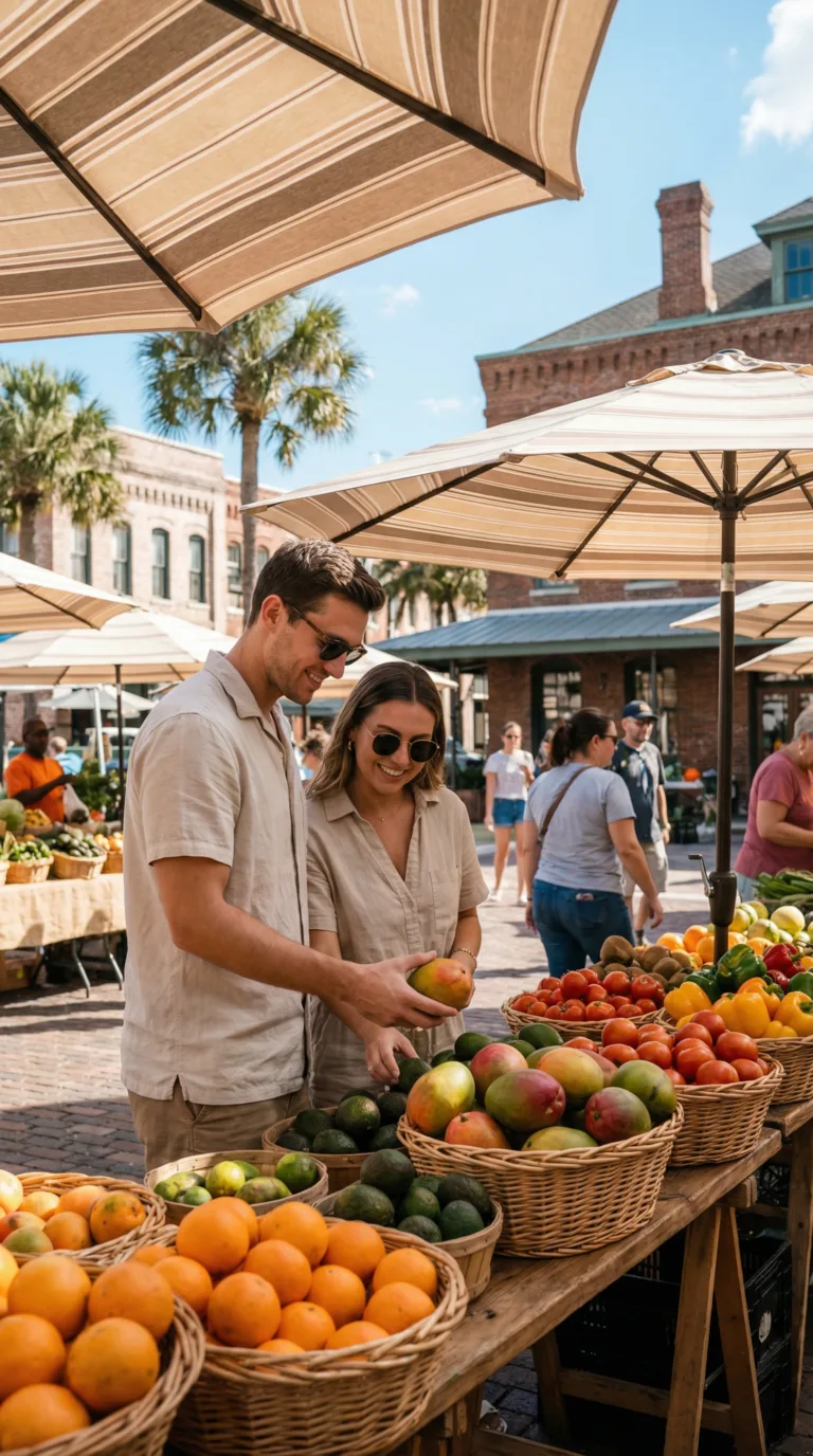 Travelers shopping at outdoor farmers market in Tampa