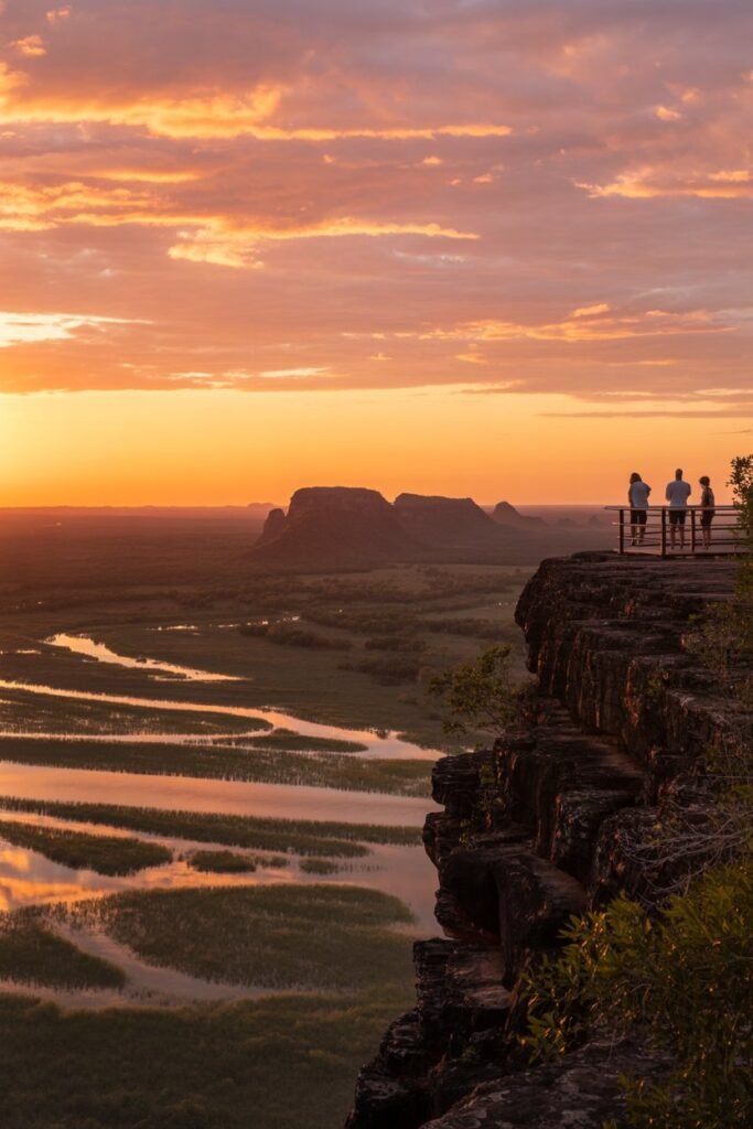 Ubirr Lookout sunset over the Nadab floodplain in Kakadu National Park, Australia
