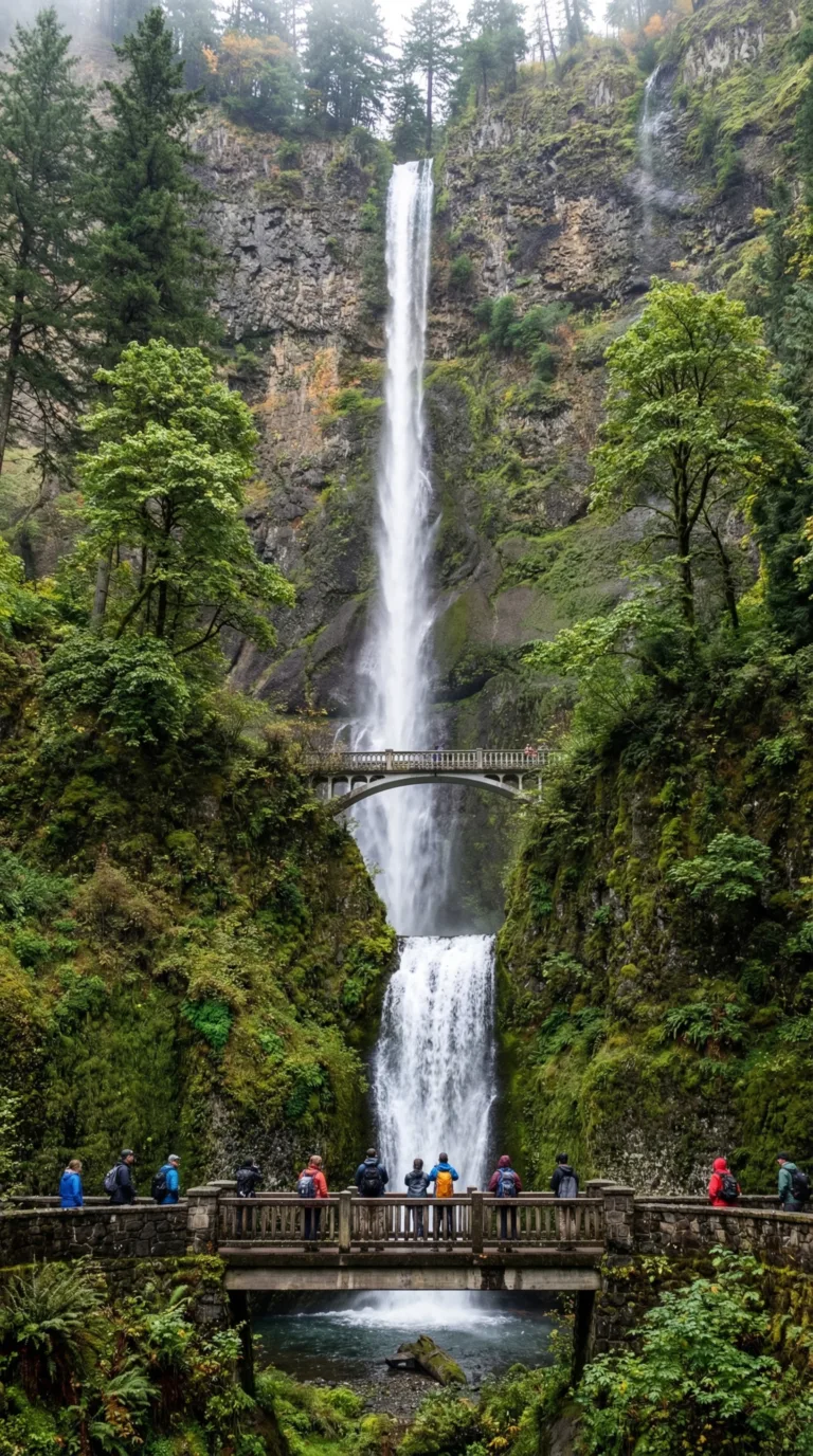 Waterfall in Columbia River Gorge near Mount Hood National Forest Oregon