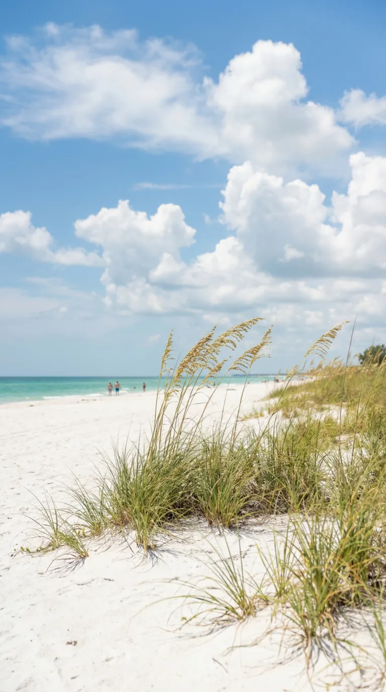 White sand beach on Florida Gulf Coast near Tallahassee with turquoise water