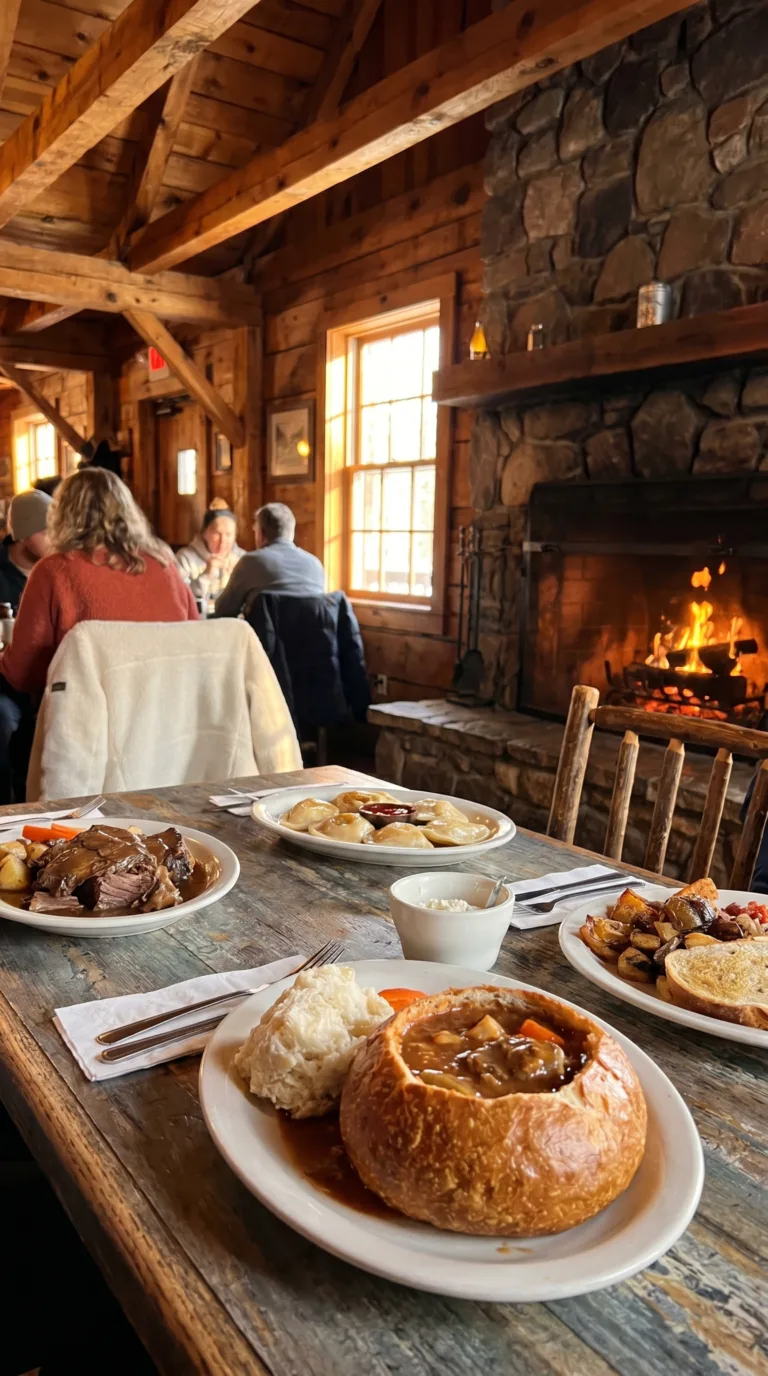 Cozy mountain restaurant interior serving Pennsylvania cuisine in the Pocono Mountains