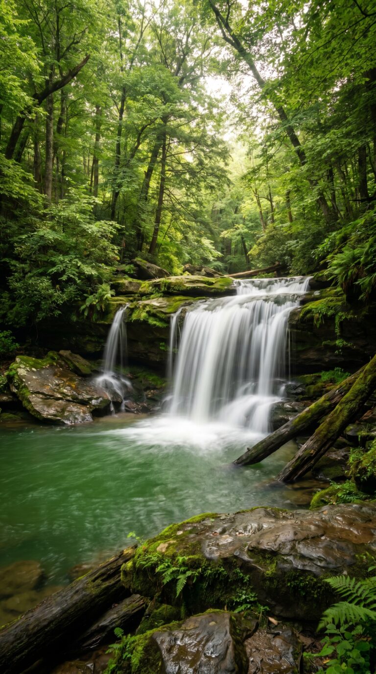 Cucumber Falls waterfall in Ohiopyle State Park Pennsylvania