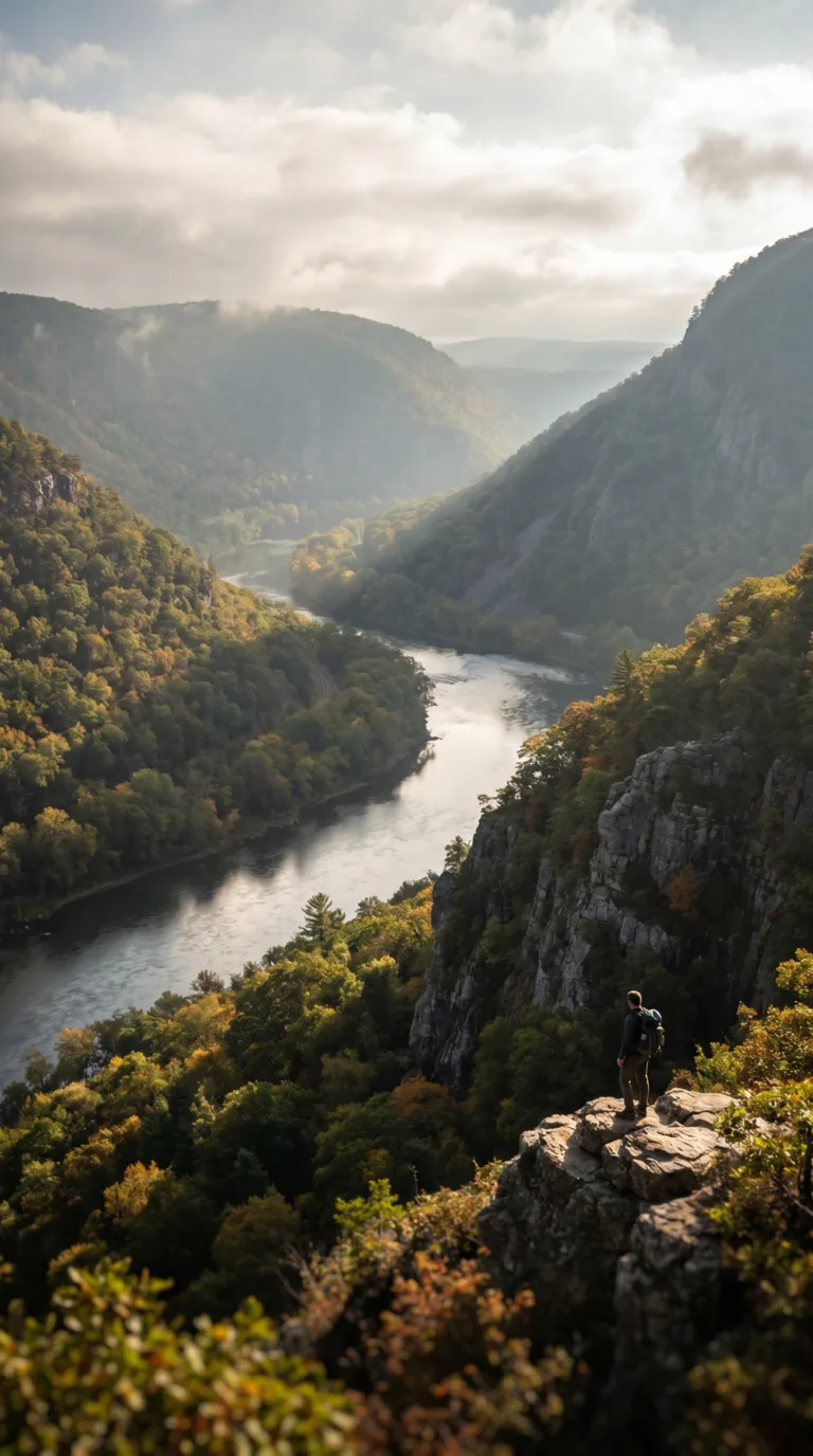 Delaware Water Gap National Recreation Area showing dramatic river gorge through forested Appalachian Mountains