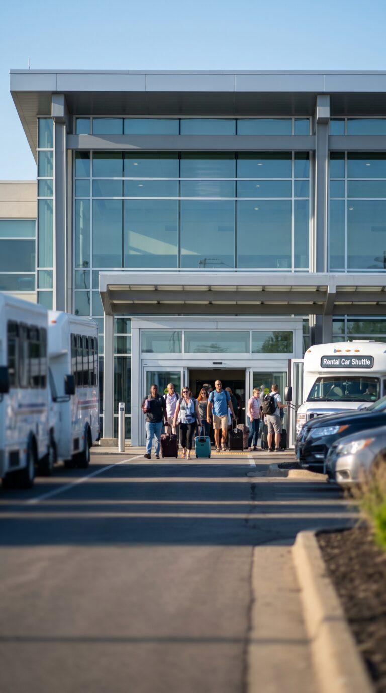 Erie International Airport terminal with arriving passengers in Erie, Pennsylvania
