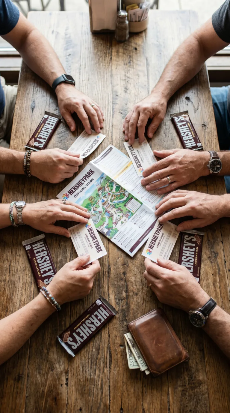 Hersheypark tickets and travel budget planning materials on table