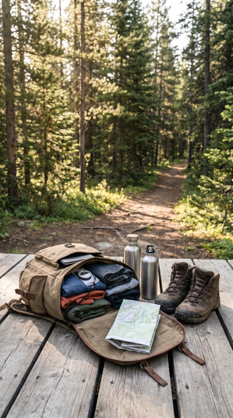 Hiker preparing gear for Ohiopyle State Park trails in Pennsylvania