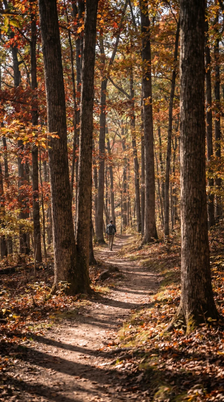Hiking trail through Allegheny National Forest near Erie, Pennsylvania in autumn