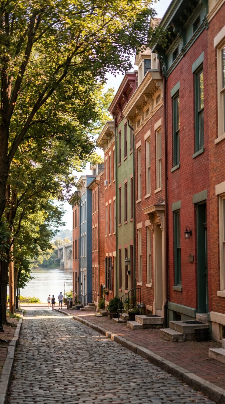 Historic colorful rowhouses in Shipoke neighborhood Harrisburg Pennsylvania