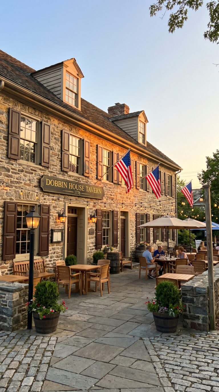 Historic Dobbin House Tavern restaurant in Gettysburg Pennsylvania with colonial architecture