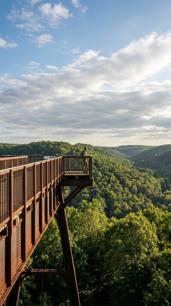 Kinzua Bridge overlook in Allegheny National Forest with expansive forested valleys