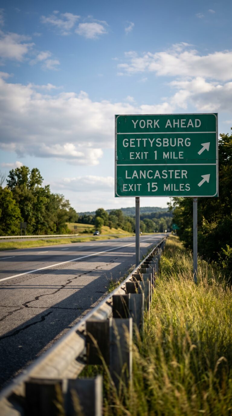 Pennsylvania highway directional sign for York and surrounding cities