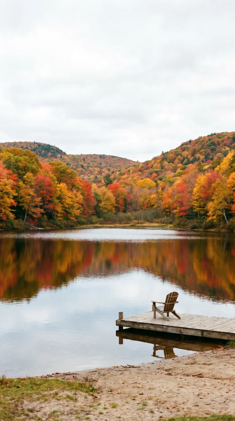 Pocono Mountains scenic landscape with lake and autumn forest colors