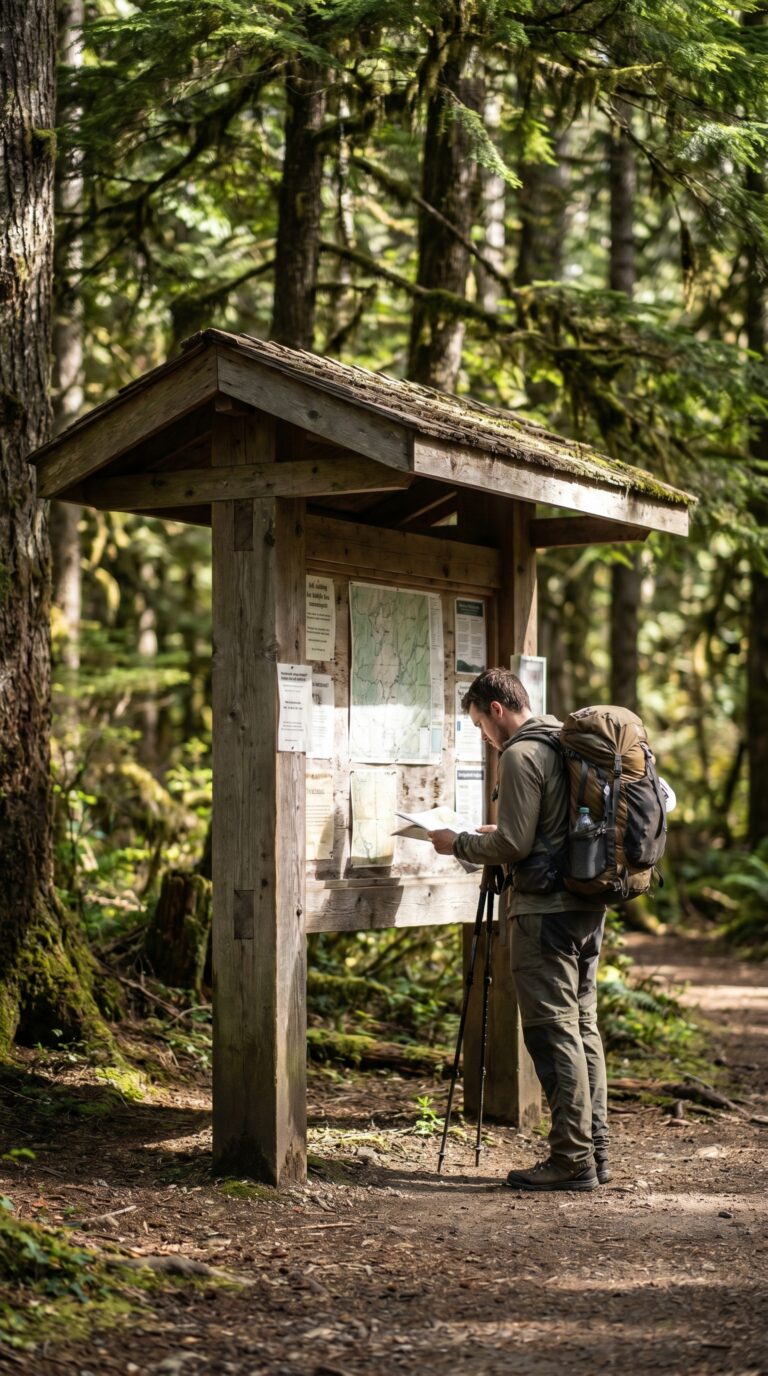 Traveler checking fee information at Allegheny National Forest trailhead