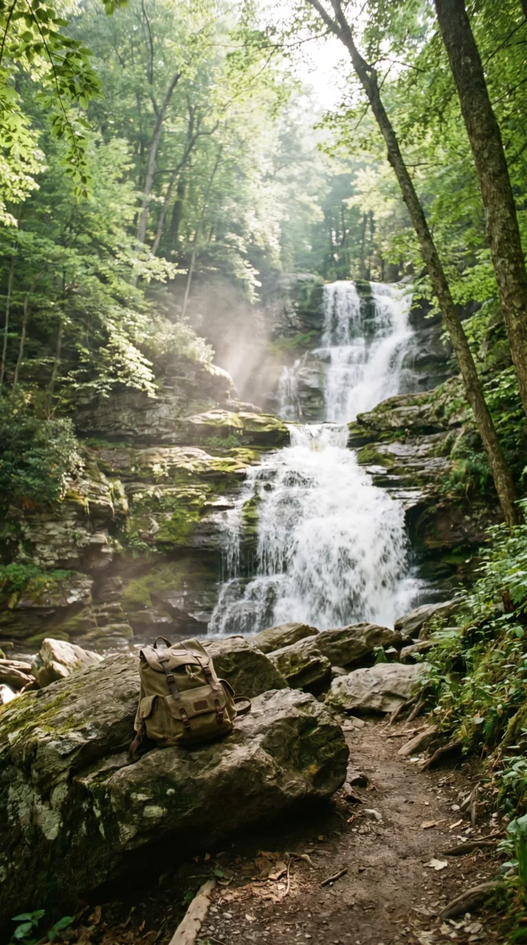 Waterfall in Delaware Water Gap National Recreation Area with hiking trail