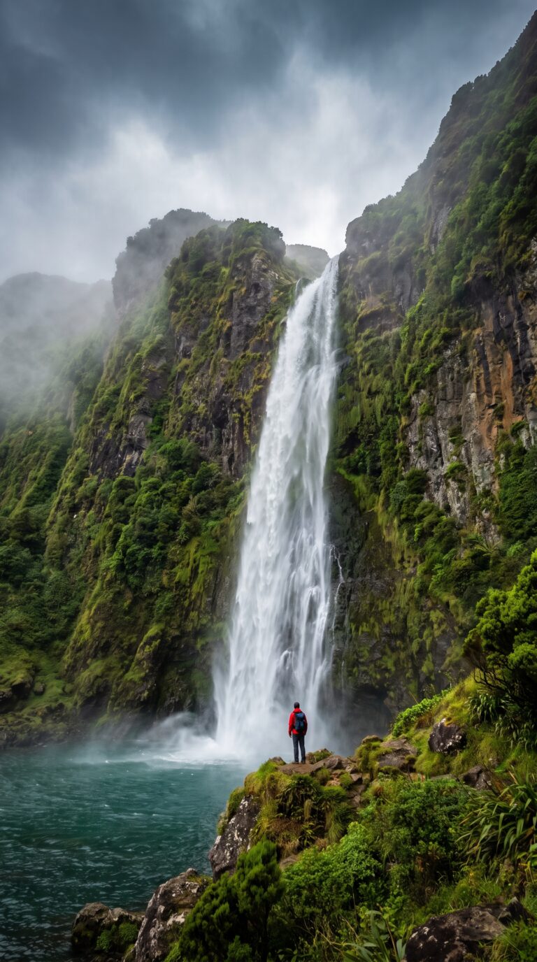 Flores Island waterfall Azores western islands