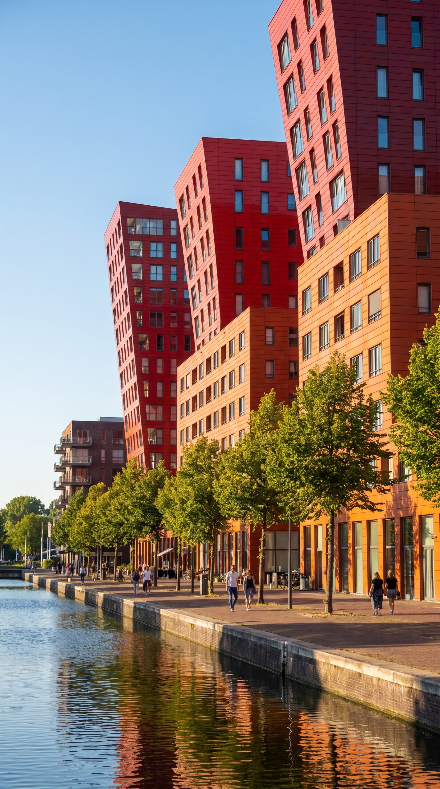 Modern colorful architecture beside a canal in central Almere, Flevoland