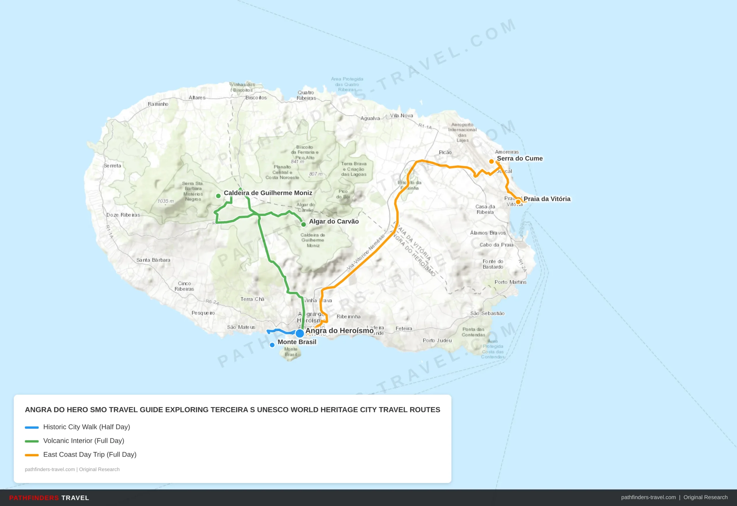 Map showing travel routes for Angra do Heroísmo: Exploring Terceira's UNESCO World Heritage City with road trip itineraries
