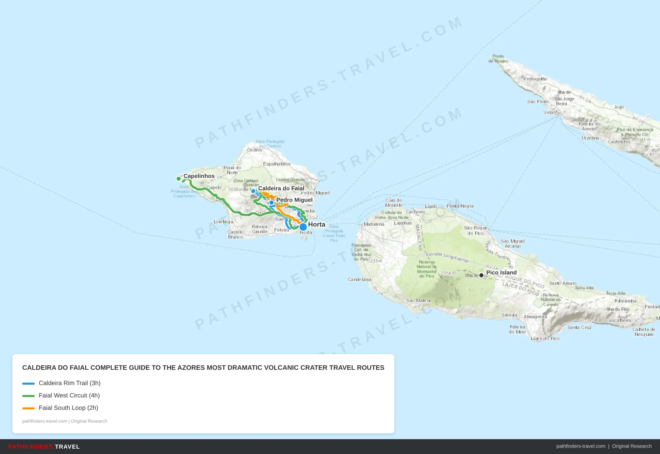Map showing travel routes for Caldeira do Faial: Complete Guide to the Azores' Most Dramatic Volcanic Crater with road trip itineraries