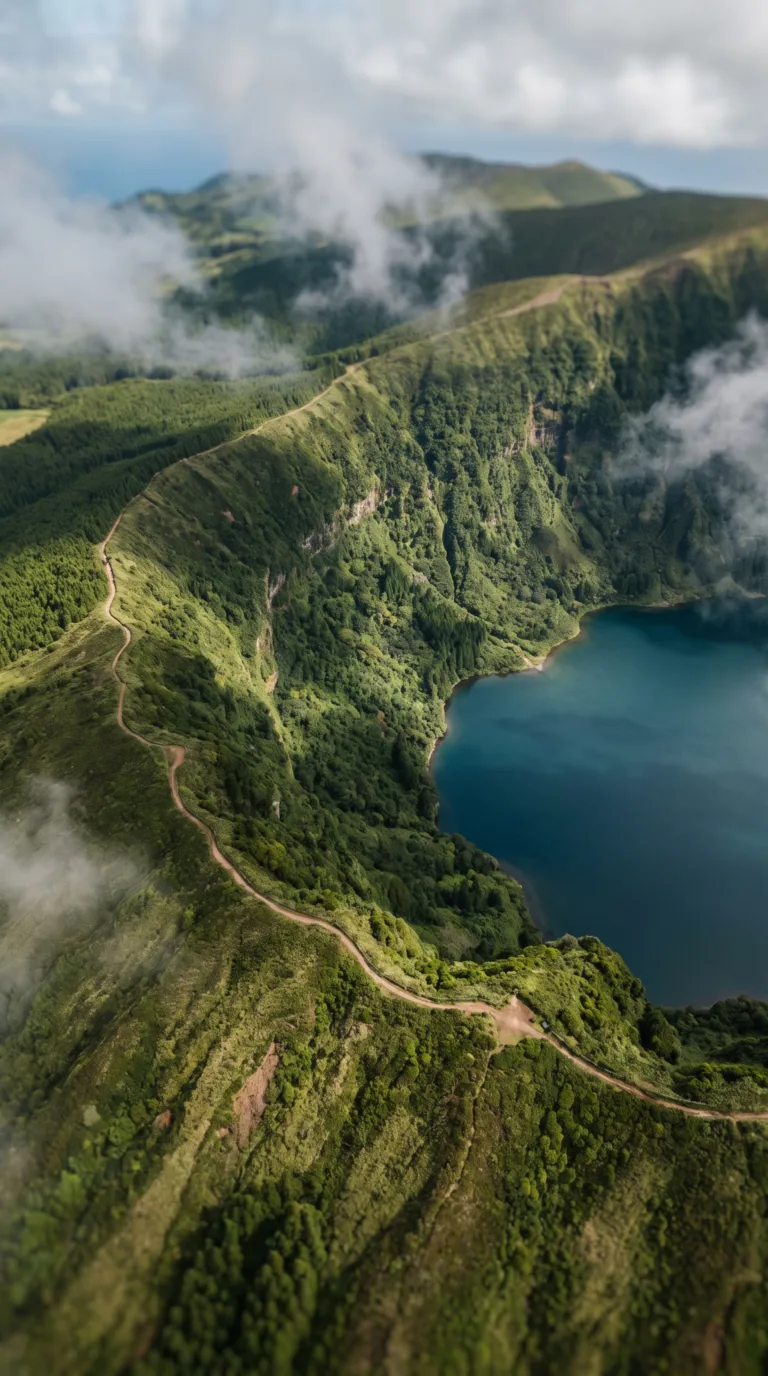 Caldeira do Faial volcanic crater lake on Faial Island Azores