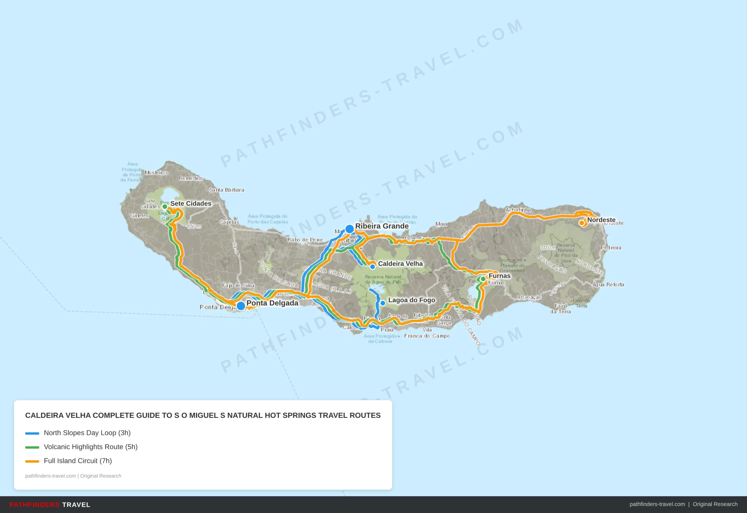Map showing travel routes for Caldeira Velha: Complete Guide to São Miguel's Natural Hot Springs with road trip itineraries