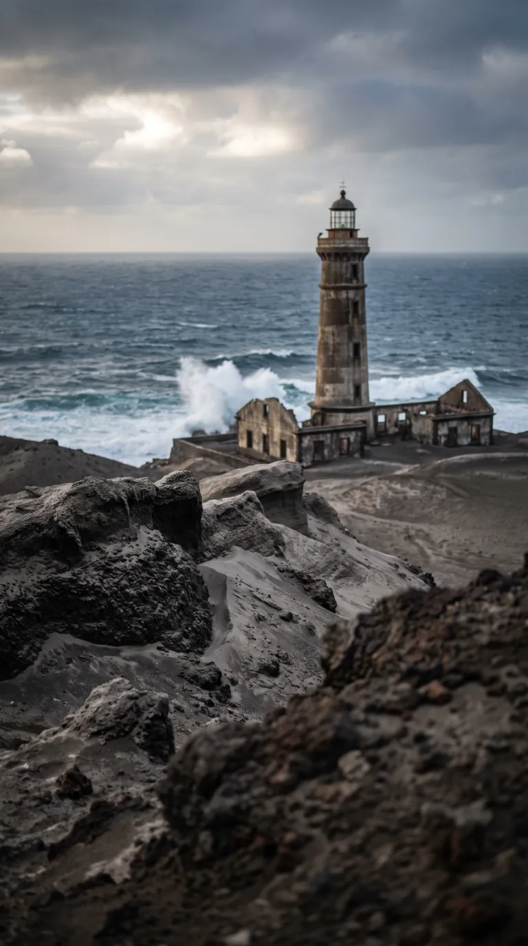Capelinhos Volcano lighthouse and ash fields, Faial Island, Azores