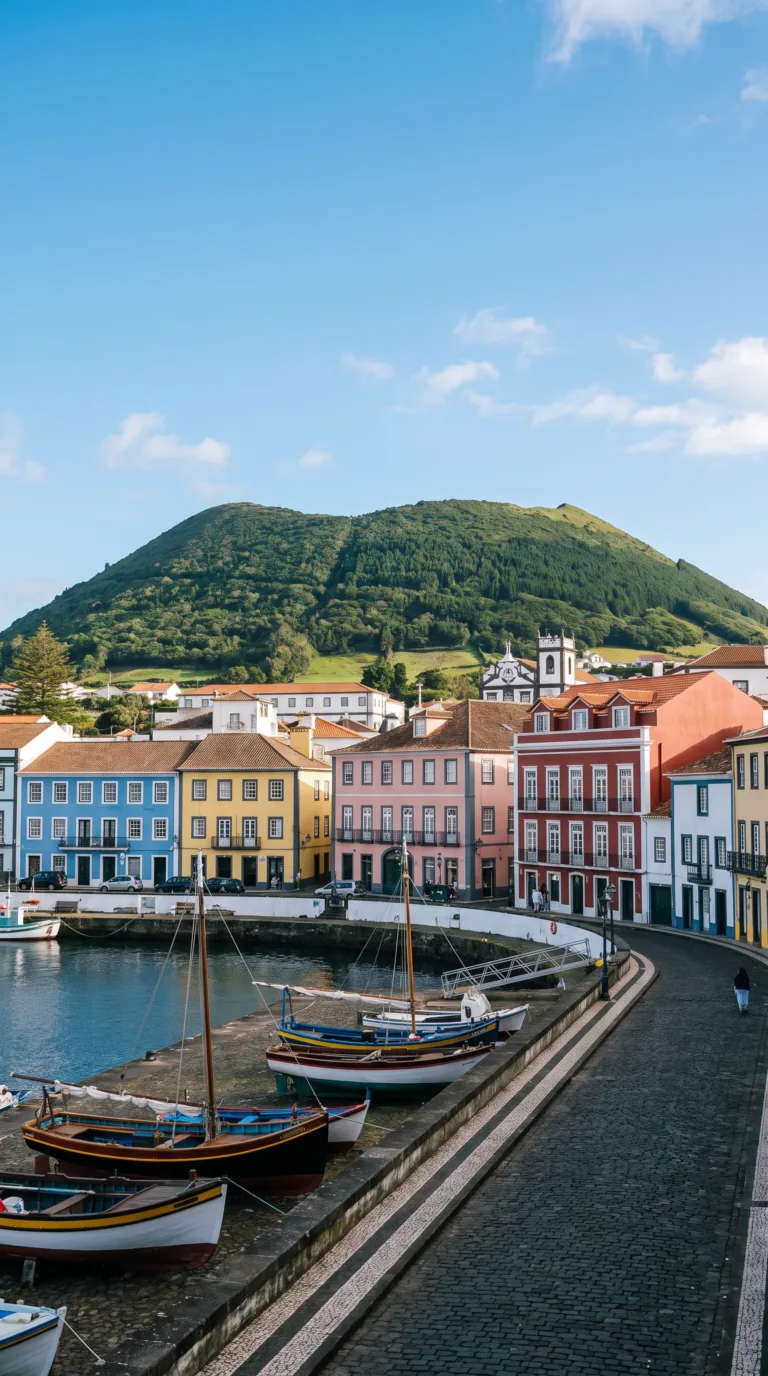 Colorful historic waterfront of Angra do Heroísmo UNESCO town on Terceira Island Azores
