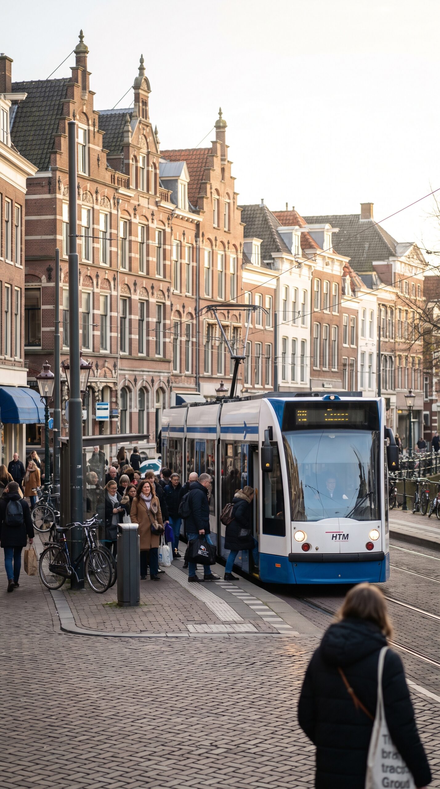 A tram in central The Hague, Netherlands