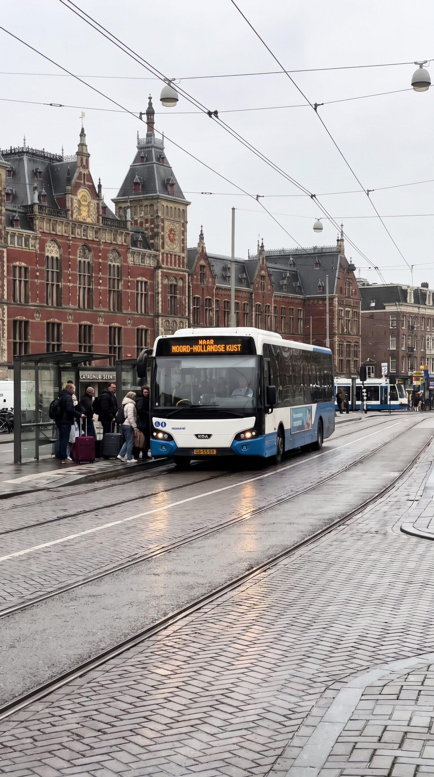 Regional bus bound for Volendam waiting near Amsterdam Central Station, Netherlands