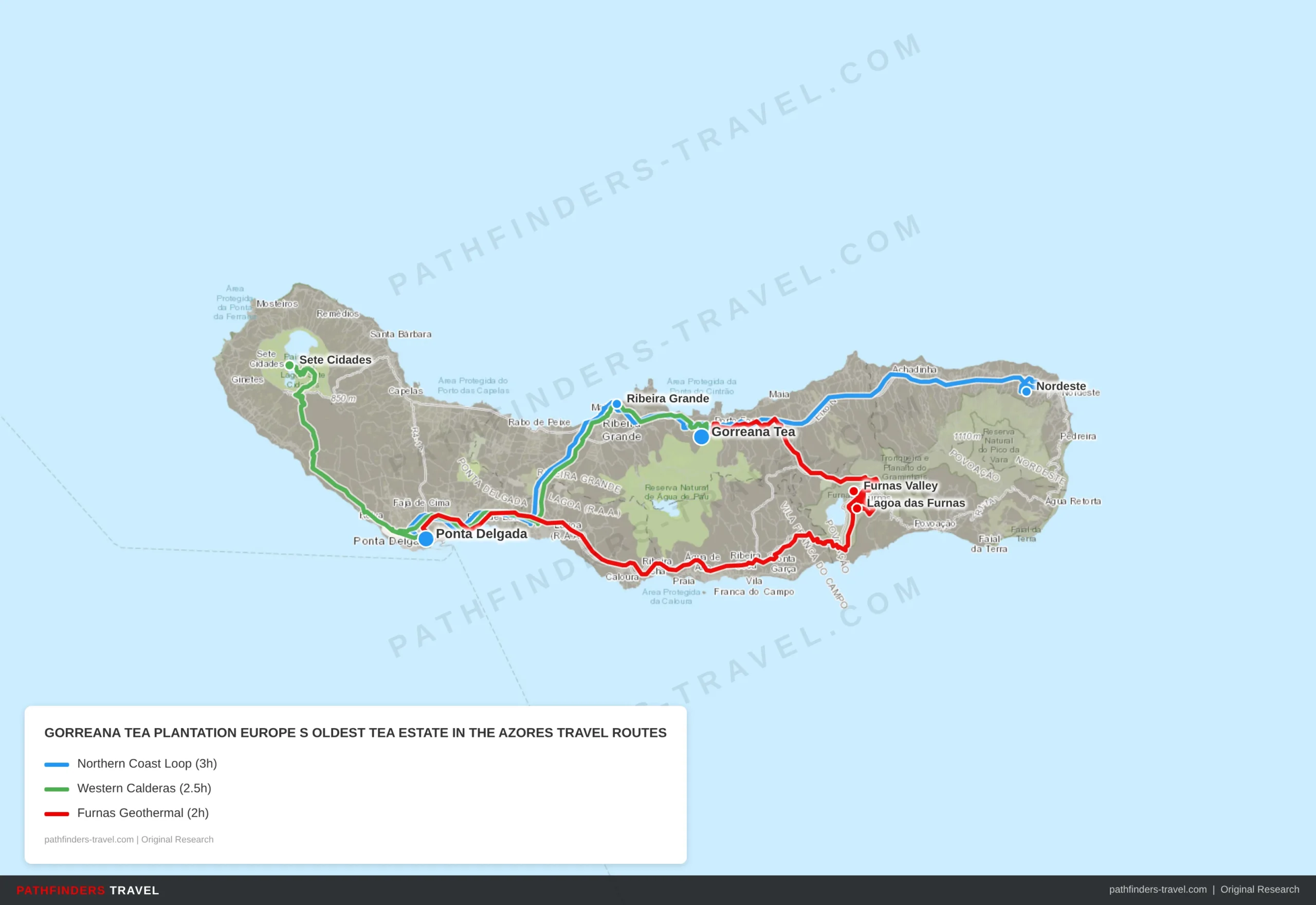 Map showing travel routes for Gorreana Tea Plantation: Europe's Oldest Tea Estate in the Azores with road trip itineraries