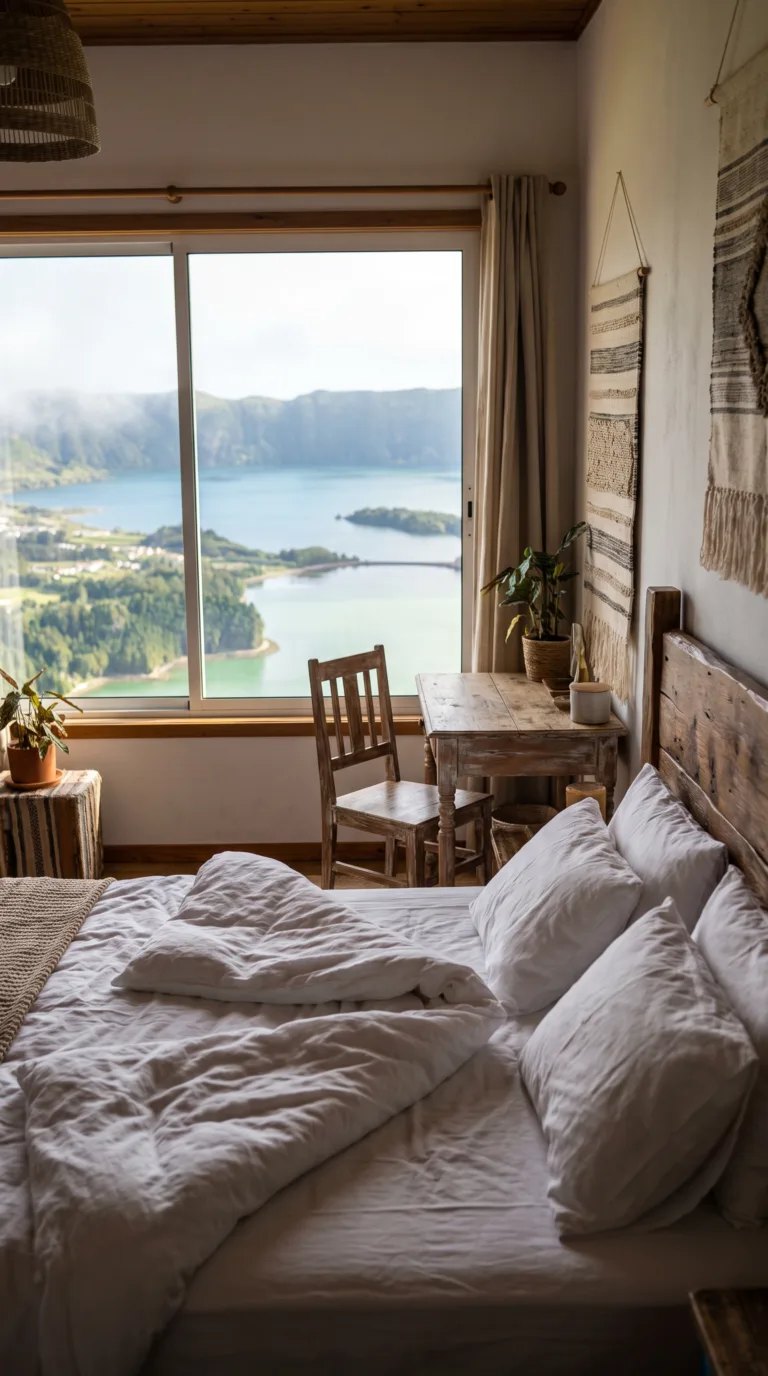 Guesthouse accommodation with view of Sete Cidades lakes through window