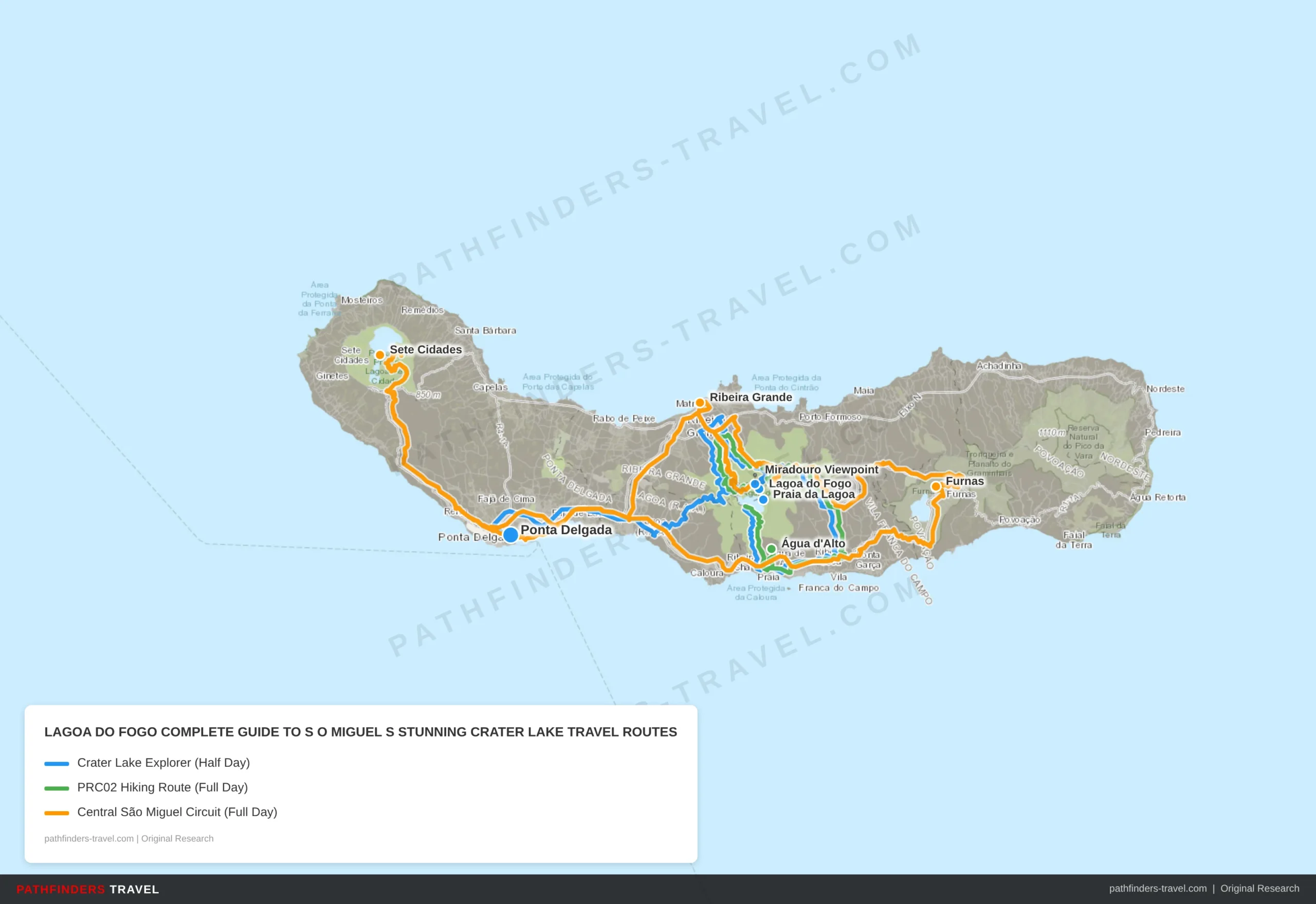 Map showing travel routes for Lagoa do Fogo: Complete Guide to São Miguel's beautiful Crater Lake with road trip itineraries