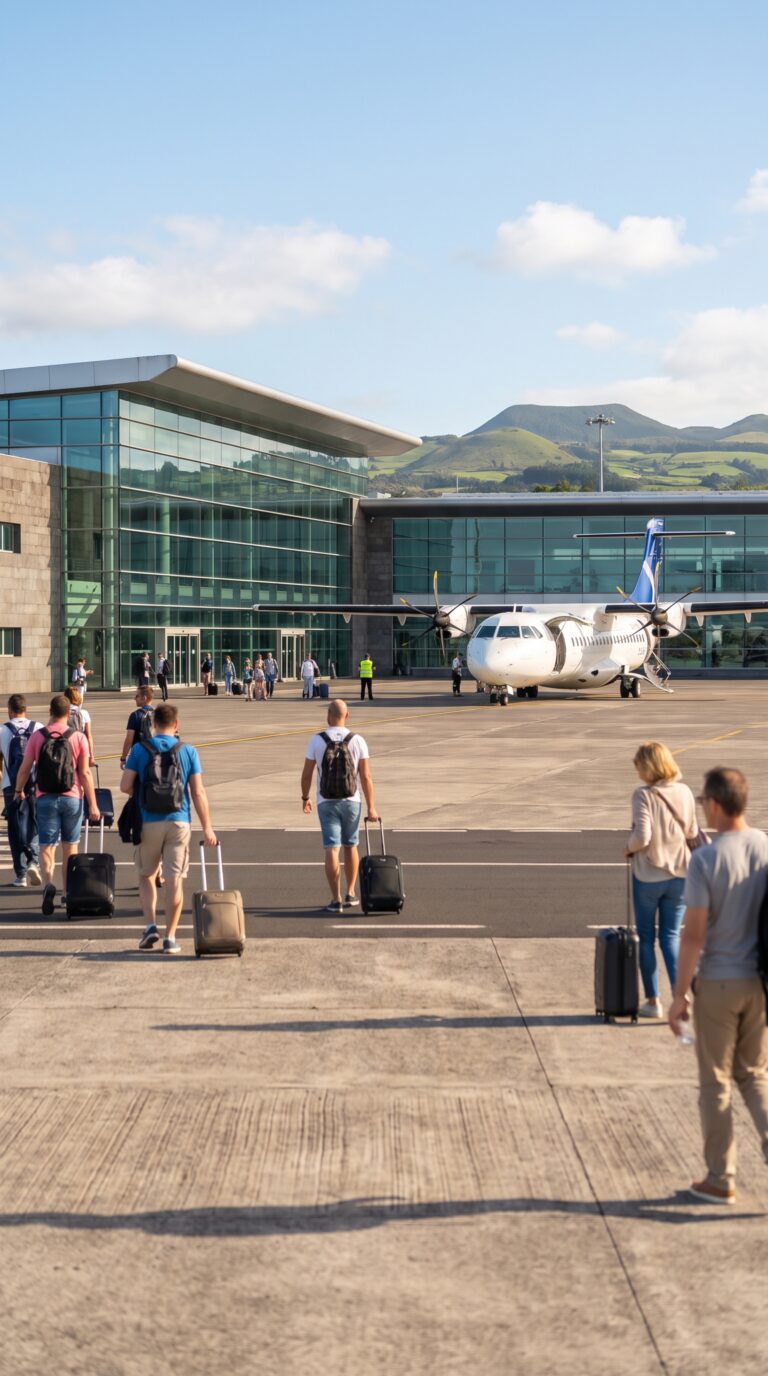 Lajes Airport terminal Terceira Island Azores with airplane serving Angra do Heroísmo